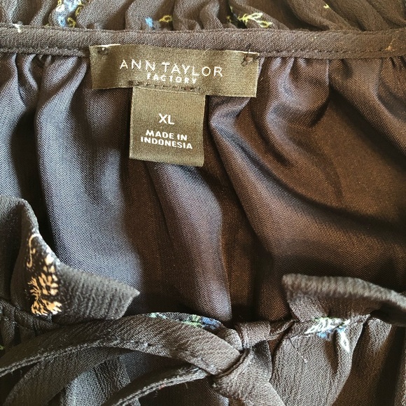 Ann Taylor Ruffled Cap Sleeve Black Floral Dress w/ Elastic Waist & Belt Size XL - Picture 8 of 9